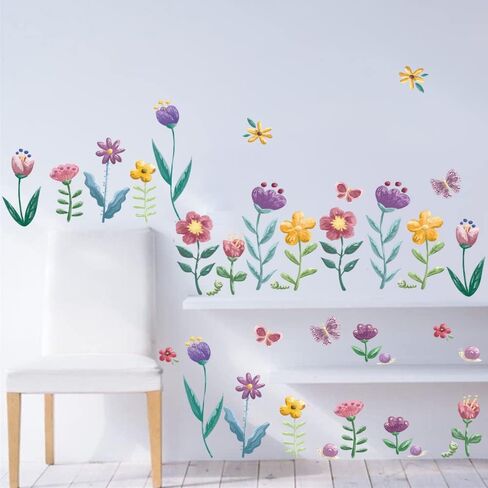 Runtoo Garden Flower Wall Corner Decals Floral Baseboard Wall Stickers Baby Nursery Girls Bedroom Classroom Window Clings Decor in Saudi Arabia
