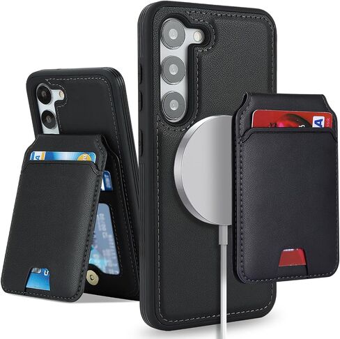 Samsung Galaxy S23 case with Credit Card Holder mag Safe, Galaxy S23 Phone Leather Case Wallet for Women Compatible mag Safe Wallet Detachable 2-in-1 for Men-Black in Saudi Arabia