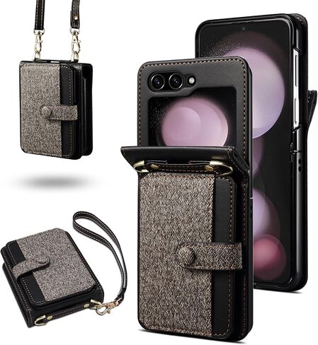 Phone Case for Samsung Galaxy Z Flip 5 5G 2023 Wallet Cover with Wrist Crossbody Wrist Strap Lanyard Card Holder Stand luxury leather Slim Shockproof Leather ZFlip5 Z5 G Flip5 5Z Women Men Blue in Saudi Arabia
