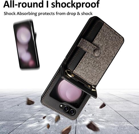 Phone Case for Samsung Galaxy Z Flip 5 5G 2023 Wallet Cover with Wrist Crossbody Wrist Strap Lanyard Card Holder Stand luxury leather Slim Shockproof Leather ZFlip5 Z5 G Flip5 5Z Women Men Blue in Saudi Arabia