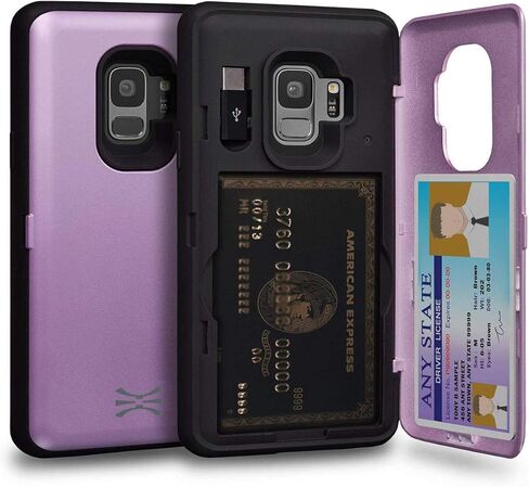 حافظة TORU CX PRO لهاتف Galaxy S9، مع حامل بطاقة | غطاء واقٍ نحيف مضاد للصدمات مع مسند مخفي لبطاقات الائتمان ومحفظة قابلة للطي ومسند | تتضمن مرآة ومحول USB - أزرق in Kuwait