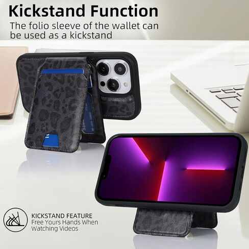 حافظة هاتف iPhone 13 Pro مع حامل بطاقة، حافظة محفظة iPhone 13 Pro للنساء والرجال مع محفظة واقية من جلد البولي يوريثان MagSafe لهاتف iPhone13Pro (وردي) in Kuwait