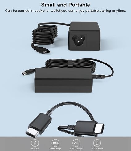 شاحن كمبيوتر محمول USB C عالمي بقدرة 65 وات، بديل لشاحن Chromebook بقدرة 45 وات لأجهزة Lenovo Thinkpad/Yoga، HP Spectre، Dell Chromebook 3100، Latitude 5420، Asus Acer Samsung Google Series Type C سلك طاقة للكمبيوتر in Kuwait