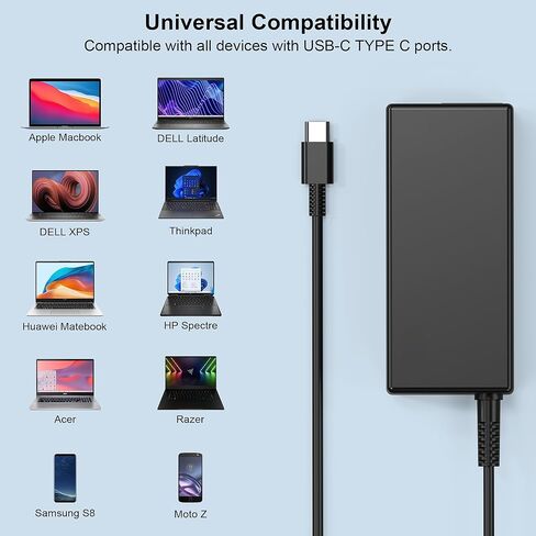 شاحن كمبيوتر محمول USB C عالمي بقدرة 65 وات، بديل لشاحن Chromebook بقدرة 45 وات لأجهزة Lenovo Thinkpad/Yoga، HP Spectre، Dell Chromebook 3100، Latitude 5420، Asus Acer Samsung Google Series Type C سلك طاقة للكمبيوتر in Kuwait