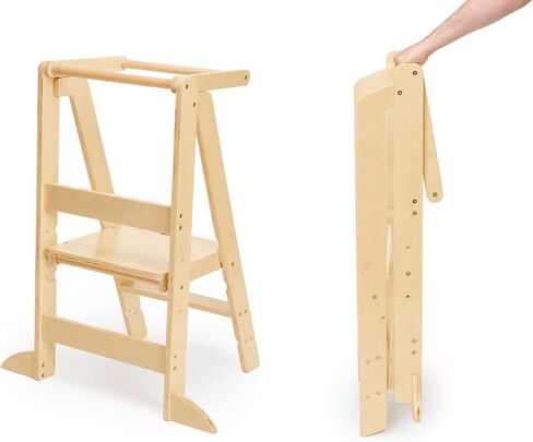 Foldable Kitchen Stool for Kids - Foldable Toddler Tower, Kitchen Stool for Toddlers, Toddler Standing Tower, Toddler Tower, Kids Stool (Wood Color) in Saudi Arabia