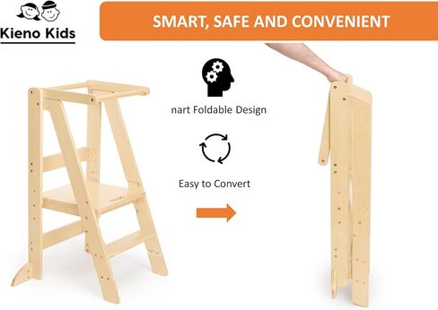 Foldable Kitchen Stool for Kids - Foldable Toddler Tower, Kitchen Stool for Toddlers, Toddler Standing Tower, Toddler Tower, Kids Stool (Wood Color) in Saudi Arabia