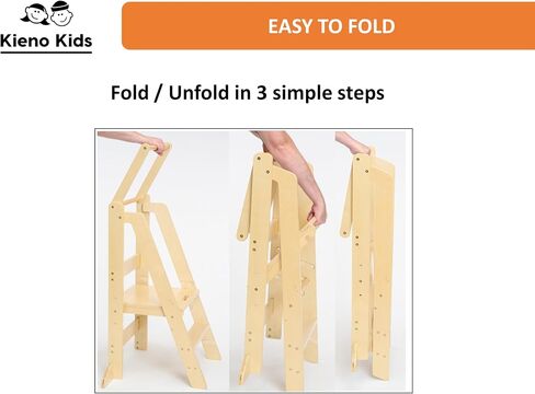 Foldable Kitchen Stool for Kids - Foldable Toddler Tower, Kitchen Stool for Toddlers, Toddler Standing Tower, Toddler Tower, Kids Stool (Wood Color) in Saudi Arabia
