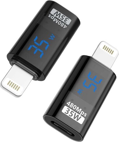 MoKo USB C to Lightning Adapter with LED Display, USB C Female to Lightning Male Adapter for iPhone 14/13/12/11 Series/AirPods/iPod, Supports 35W PD Fast Charging & Data Transfer, Not for Audio/OTG in Saudi Arabia