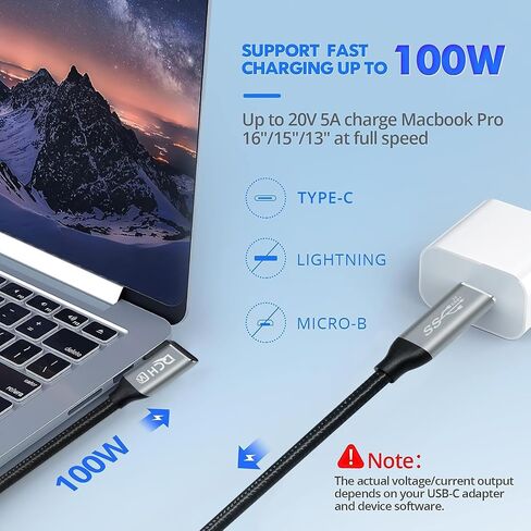 DCHAV 1.5ft 100W USB C to USB C Cable Male to Female 4K Video Output 10Gbps Data Transfer 3.1 Gen 2 PD 20V 5A Fast Charging Type C to Type C Monitor Cord Nylon Braided for Laptop Phone Tablet in Saudi Arabia