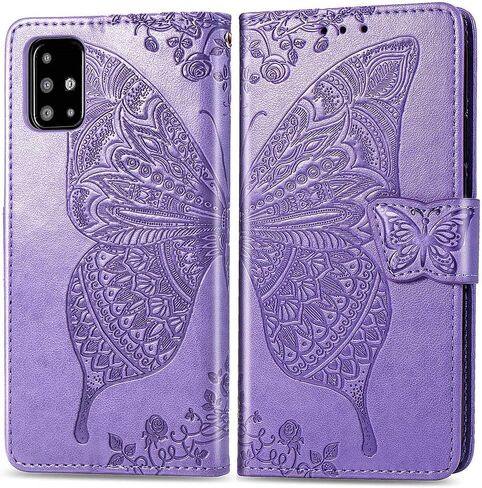 MEUPZZK for Samsung Galaxy A51 4G Wallet Case [Non 5G Version], Embossed Butterfly Premium PU Leather [Folio Flip] [Kickstand] [Card Slots] [Wrist Strap] [6.5 inch] Cover for Samsung A51 4G (A-Blue) in Saudi Arabia