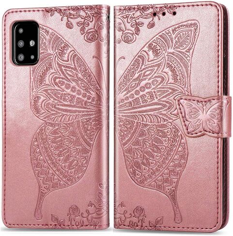 MEUPZZK for Samsung Galaxy A51 4G Wallet Case [Non 5G Version], Embossed Butterfly Premium PU Leather [Folio Flip] [Kickstand] [Card Slots] [Wrist Strap] [6.5 inch] Cover for Samsung A51 4G (A-Blue) in Saudi Arabia
