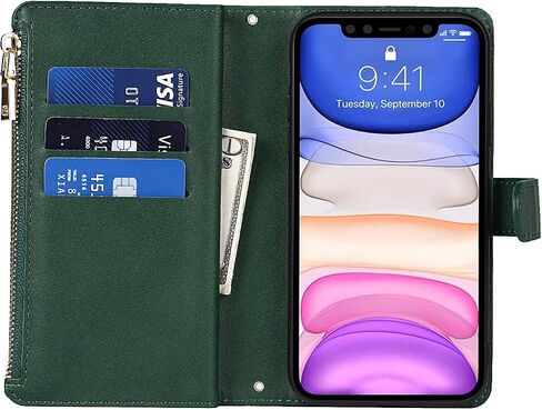 حافظة محفظة Cavor لهاتف iPhone 11، حافظة iPhone 11 مع حامل حزام، حافظة هاتف iPhone 11 مع حامل بطاقة للنساء والرجال، غطاء واقٍ جلدي مغناطيسي مقاوم للصدمات، أخضر داكن in Saudi Arabia