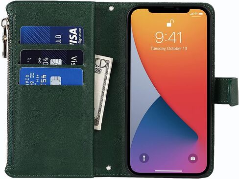 حافظة محفظة Cavor لهاتف iPhone 11، حافظة iPhone 11 مع حامل حزام، حافظة هاتف iPhone 11 مع حامل بطاقة للنساء والرجال، غطاء واقٍ جلدي مغناطيسي مقاوم للصدمات، أخضر داكن in Saudi Arabia