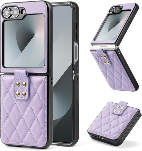 for Samsung Galaxy Z Flip 6 5G Case,Galaxy Z Flip 6 Leather Case,PU Leather+TPU Shell Ultra Thin Slim Durable Non-Slip Phone Case Protective Cover,for Galaxy Z Flip6 5G 2024,Light Purple in Kuwait