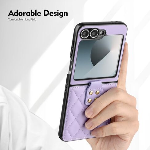 for Samsung Galaxy Z Flip 6 5G Case,Galaxy Z Flip 6 Leather Case,PU Leather+TPU Shell Ultra Thin Slim Durable Non-Slip Phone Case Protective Cover,for Galaxy Z Flip6 5G 2024,Light Purple in Kuwait