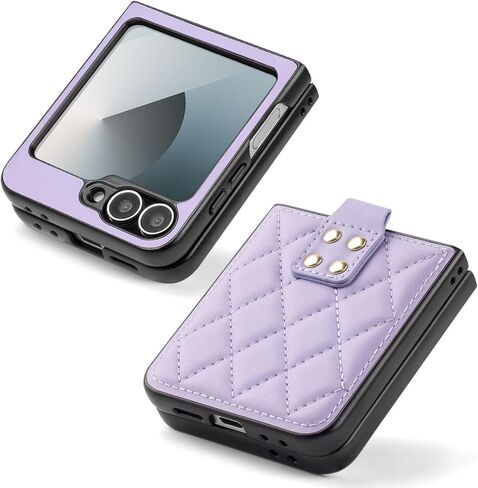 for Samsung Galaxy Z Flip 6 5G Case,Galaxy Z Flip 6 Leather Case,PU Leather+TPU Shell Ultra Thin Slim Durable Non-Slip Phone Case Protective Cover,for Galaxy Z Flip6 5G 2024,Light Purple in Kuwait