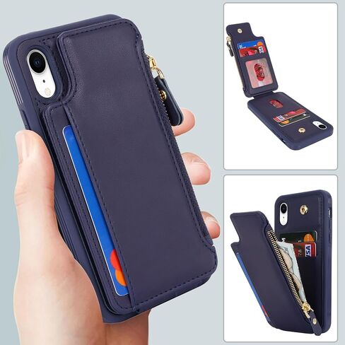 Cavor for iPhone Xr Case with Card Holder,iPhone Xr Wallet Case for Women Men,Phone Case iPhone Xr Case with Wallet,Leather Magnetic Clasp Zipper Pocket Card Slots Cover-Black in Saudi Arabia