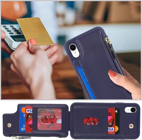 Cavor for iPhone Xr Case with Card Holder,iPhone Xr Wallet Case for Women Men,Phone Case iPhone Xr Case with Wallet,Leather Magnetic Clasp Zipper Pocket Card Slots Cover-Black in Saudi Arabia