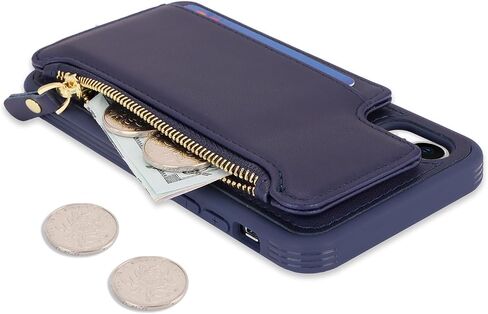 Cavor for iPhone Xr Case with Card Holder,iPhone Xr Wallet Case for Women Men,Phone Case iPhone Xr Case with Wallet,Leather Magnetic Clasp Zipper Pocket Card Slots Cover-Black in Saudi Arabia