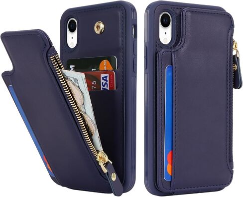 Cavor for iPhone Xr Case with Card Holder,iPhone Xr Wallet Case for Women Men,Phone Case iPhone Xr Case with Wallet,Leather Magnetic Clasp Zipper Pocket Card Slots Cover-Black in Saudi Arabia