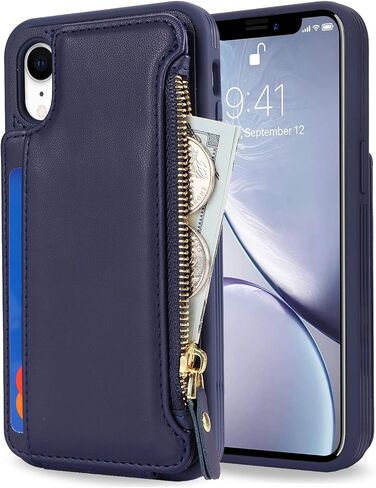 Cavor for iPhone Xr Case with Card Holder,iPhone Xr Wallet Case for Women Men,Phone Case iPhone Xr Case with Wallet,Leather Magnetic Clasp Zipper Pocket Card Slots Cover-Black in Saudi Arabia