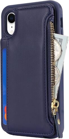 Cavor for iPhone Xr Case with Card Holder,iPhone Xr Wallet Case for Women Men,Phone Case iPhone Xr Case with Wallet,Leather Magnetic Clasp Zipper Pocket Card Slots Cover-Black in Saudi Arabia