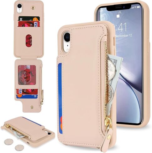 Cavor for iPhone Xr Case with Card Holder,iPhone Xr Wallet Case for Women Men,Phone Case iPhone Xr Case with Wallet,Leather Magnetic Clasp Zipper Pocket Card Slots Cover-Black in Saudi Arabia