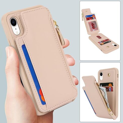 Cavor for iPhone Xr Case with Card Holder,iPhone Xr Wallet Case for Women Men,Phone Case iPhone Xr Case with Wallet,Leather Magnetic Clasp Zipper Pocket Card Slots Cover-Black in Saudi Arabia