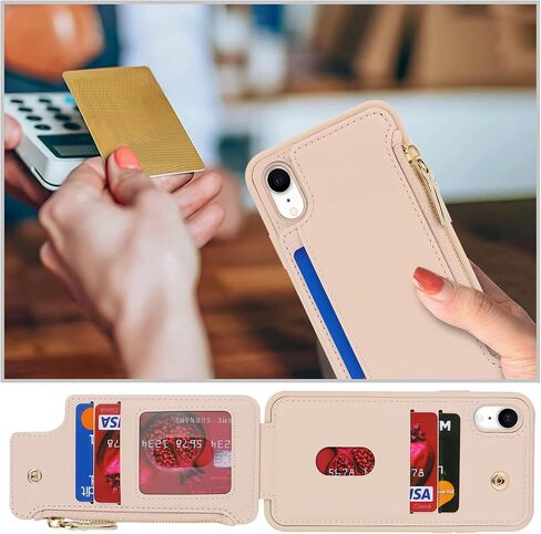 Cavor for iPhone Xr Case with Card Holder,iPhone Xr Wallet Case for Women Men,Phone Case iPhone Xr Case with Wallet,Leather Magnetic Clasp Zipper Pocket Card Slots Cover-Black in Saudi Arabia