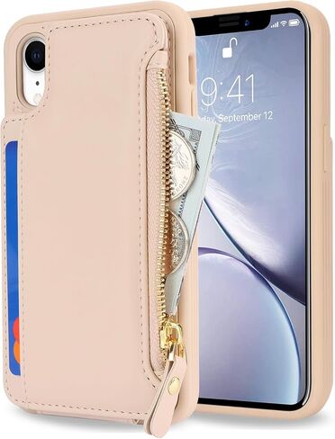 Cavor for iPhone Xr Case with Card Holder,iPhone Xr Wallet Case for Women Men,Phone Case iPhone Xr Case with Wallet,Leather Magnetic Clasp Zipper Pocket Card Slots Cover-Black in Saudi Arabia