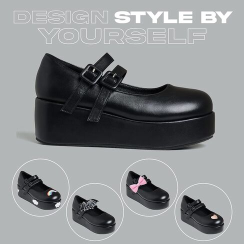 أحذية ماري جين ذات نعل سميك للنساء والفتيات، حزام للكاحل بمقدمة مستديرة، فستان موحد مكتنز، حذاء أوكسفورد أسود US7 in Kuwait