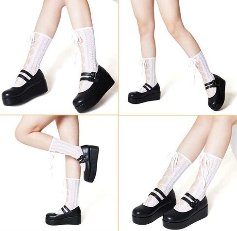 أحذية ماري جين ذات نعل سميك للنساء والفتيات، حزام للكاحل بمقدمة مستديرة، فستان موحد مكتنز، حذاء أوكسفورد أسود US7 in Kuwait