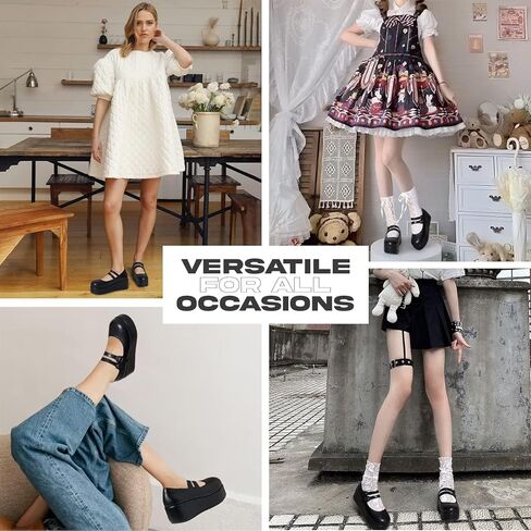 أحذية ماري جين ذات نعل سميك للنساء والفتيات، حزام للكاحل بمقدمة مستديرة، فستان موحد مكتنز، حذاء أوكسفورد أسود US7 in Kuwait