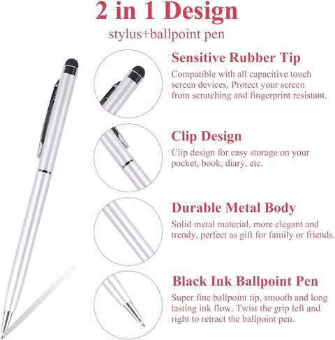 2 in 1 Capacitive Stylus Ballpoint Pen Stylus for iPad, Tablet, iPhone, Kindle, Samsung and Other Touch Screen Devices, 5 Pack in Kuwait