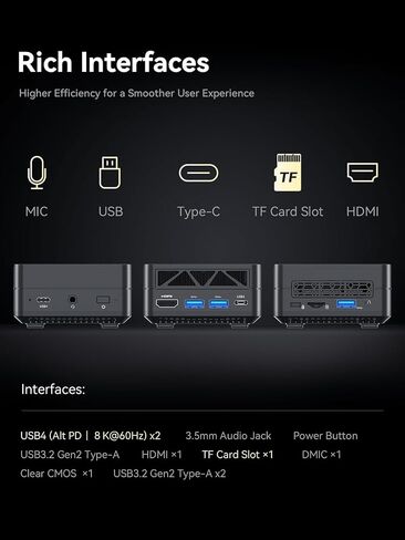 MINISFORUM EM680 AMD Ryzen 7 6800U كمبيوتر صغير، ذاكرة وصول عشوائي 32 جيجابايت، 512 جيجابايت SSD، فتحة بطاقة TF، 1xHDMI(4K)|2xUSB4(8K) مخرجات ثلاثية، Radeon 680M Graphics Tiny PC، BT5.2، WiFi 6E، 3xUSB3.2r (متجدد) in Kuwait