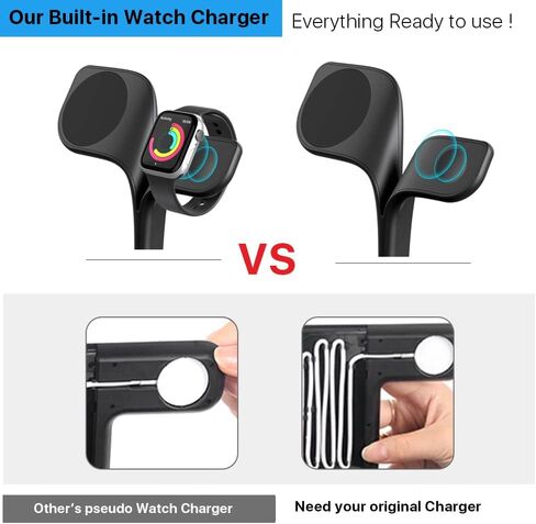 شاحن لاسلكي، قاعدة شحن مغناطيسية سريعة 15 وات 3 في 1، حامل شاحن لهاتف iPhone 14/13/12 Pro Max Mini وApple Watch SE/7/6/5/4/3/2 وAirpods 3/2/Pro مع مصباح LED ومنفذ USB (أسود) in Saudi Arabia