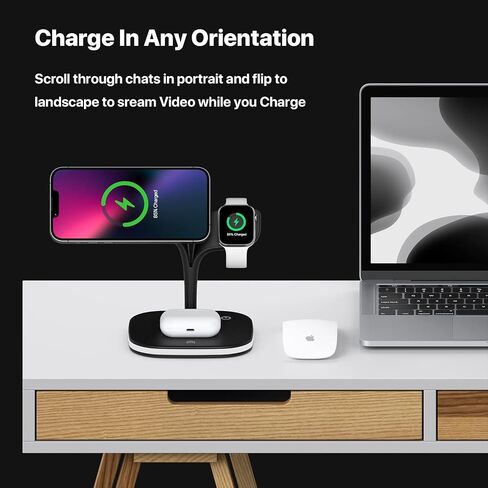 شاحن لاسلكي، قاعدة شحن مغناطيسية سريعة 15 وات 3 في 1، حامل شاحن لهاتف iPhone 14/13/12 Pro Max Mini وApple Watch SE/7/6/5/4/3/2 وAirpods 3/2/Pro مع مصباح LED ومنفذ USB (أسود) in Saudi Arabia