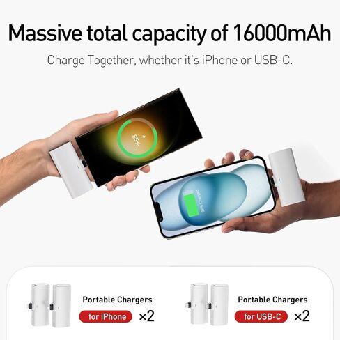 Family Small Portable Charger 4000mAh 4 Pack and Charging Station Set, Shared Power Bank Kit Compatible with iPhone(2 Pack) and USB-C(2 Pack) Cute Battery Pack for Travel, Party (Black) in Saudi Arabia