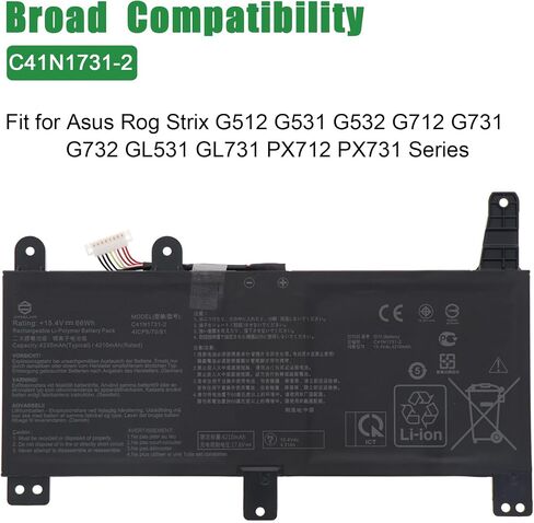 استبدال بطارية الكمبيوتر المحمول C41N1731-2 لجهاز Asus Rog Strix G512 G531 G532 G712 G731 G732 GL531 GL731 PX712 PX731 Series Notebook 15.4V 66Wh 4335mAh in Saudi Arabia
