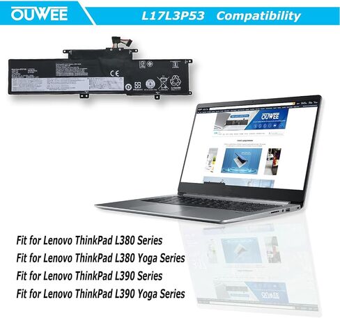 بطارية كمبيوتر محمول L17L3P53 L17M3P55 متوافقة مع Lenovo ThinkPad L380 Yoga L390 Yoga Serie Notebook 01AV482 SB10K97626 01AV481 SB10K97625 L17C3P53 01AV483 SB10K97627 11.1V 45Wh 4050mAh in Saudi Arabia