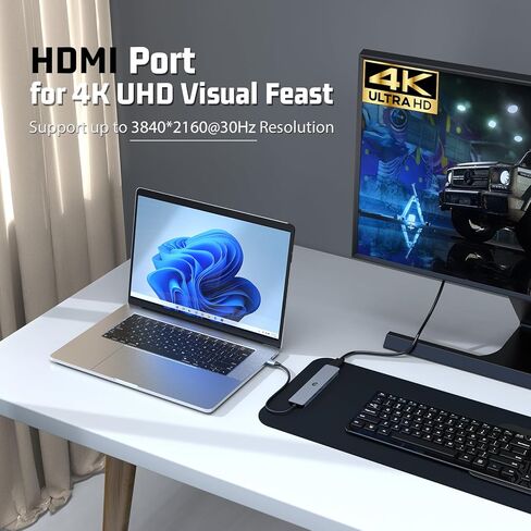 محول محور USB C 7 في 1، محول USB C مزدوج الشاشة إلى 4K HDMI، USB A&C 3.0، منفذ شحن PD، محطة إرساء USB C لقارئ بطاقات SD/TF لأجهزة الكمبيوتر المحمول والكمبيوتر اللوحي من النوع C in Saudi Arabia
