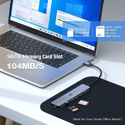 محول محور USB C 7 في 1، محول USB C مزدوج الشاشة إلى 4K HDMI، USB A&C 3.0، منفذ شحن PD، محطة إرساء USB C لقارئ بطاقات SD/TF لأجهزة الكمبيوتر المحمول والكمبيوتر اللوحي من النوع C in Saudi Arabia