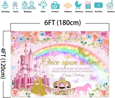 Mocsicka Princess Happy Birthday Backdrop Pink Royal Castle Carriage Floral Birthday Backdrop Princess Theme Girl Birthday Party Decorations Banner Photo Studio Props (5x3ft) in Saudi Arabia