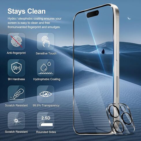 2+3 Pack Screen Protector for iPhone 14 Pro Max with 3 Pack Tempered Glass Screen Protective Film and 2 Pack Camera Lens Protector [9H Hardness] [Bubble Free] Protective Film in Kuwait