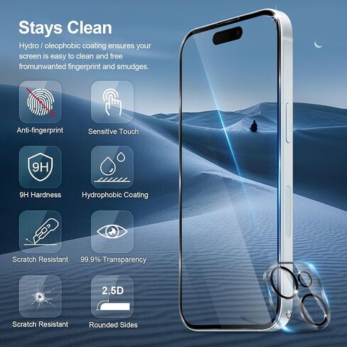 2+3 Pack Screen Protector for iPhone 14 Pro Max with 3 Pack Tempered Glass Screen Protective Film and 2 Pack Camera Lens Protector [9H Hardness] [Bubble Free] Protective Film in Kuwait