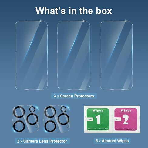 2+3 Pack Screen Protector for iPhone 14 Pro Max with 3 Pack Tempered Glass Screen Protective Film and 2 Pack Camera Lens Protector [9H Hardness] [Bubble Free] Protective Film in Kuwait