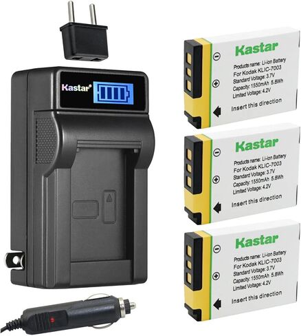 Kastar 3-Pack KLIC-7003 Battery and LCD AC Charger Compatible with Kodak KLIC-7003 K7003 Battery, Kodak EasyShare M380, EasyShare M381, EasyShare M420, EasyShare V803, EasyShare V1003 Digital Camera in Saudi Arabia