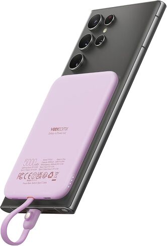 VEEKTOMX Slim Portable Charger, 5000mAh Lightweight Power Bank with Wired USB C Cable, Ultra Thin Battery Pack Compatible with iPhone 15/Plus/Pro/Pro Max/Samsung/Android(Non-Wireless Charging), Black in Saudi Arabia