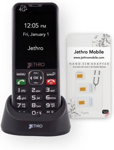 Jethro SC490 4G هاتف خلوي كبير غير مقفل، أزرار كبيرة، شاشة كبيرة، يتضمن قاعدة شحن ومحول بطاقة SIM، سهل الاستخدام لكبار السن والأطفال، معتمد من لجنة الاتصالات الفيدرالية/IC in Saudi Arabia