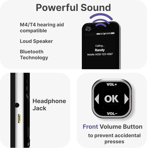 Jethro SC490 4G هاتف خلوي كبير غير مقفل، أزرار كبيرة، شاشة كبيرة، يتضمن قاعدة شحن ومحول بطاقة SIM، سهل الاستخدام لكبار السن والأطفال، معتمد من لجنة الاتصالات الفيدرالية/IC in Saudi Arabia